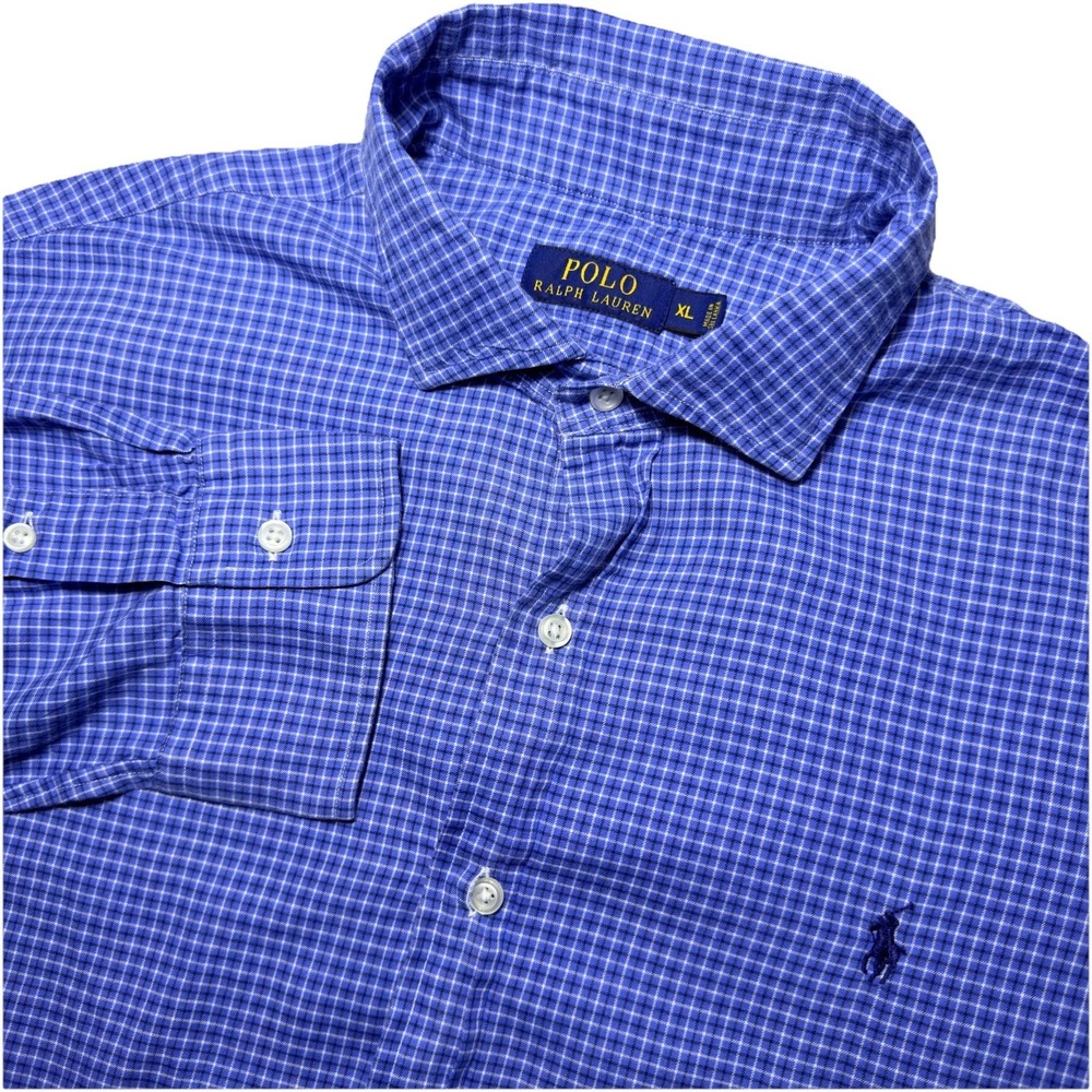 Polo Ralph Lauren XL Blue Check Plaid Long Sleeve Button Down Gingham Shirt